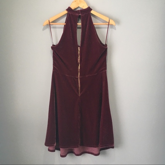 Velvet Keyhole Halter Circle Skater Dress in Plum - Picture 7 of 7